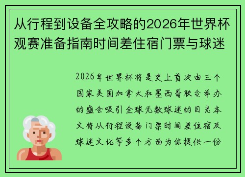 从行程到设备全攻略的2026年世界杯观赛准备指南时间差住宿门票与球迷文化